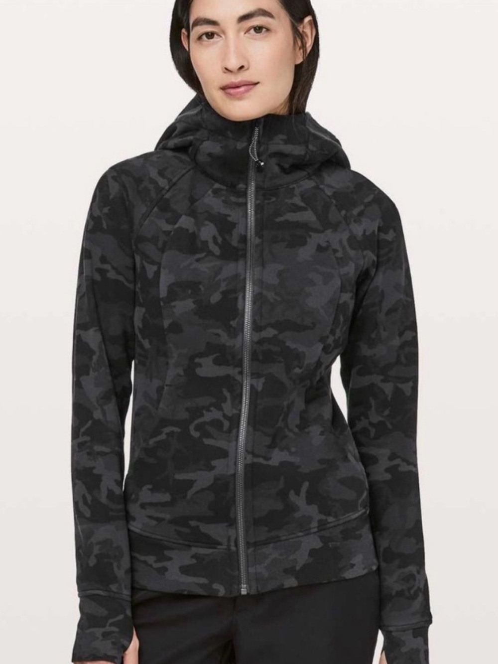 lululemon athletica Women's Black Charcoal Camo Full-Zip Hooded Jacket